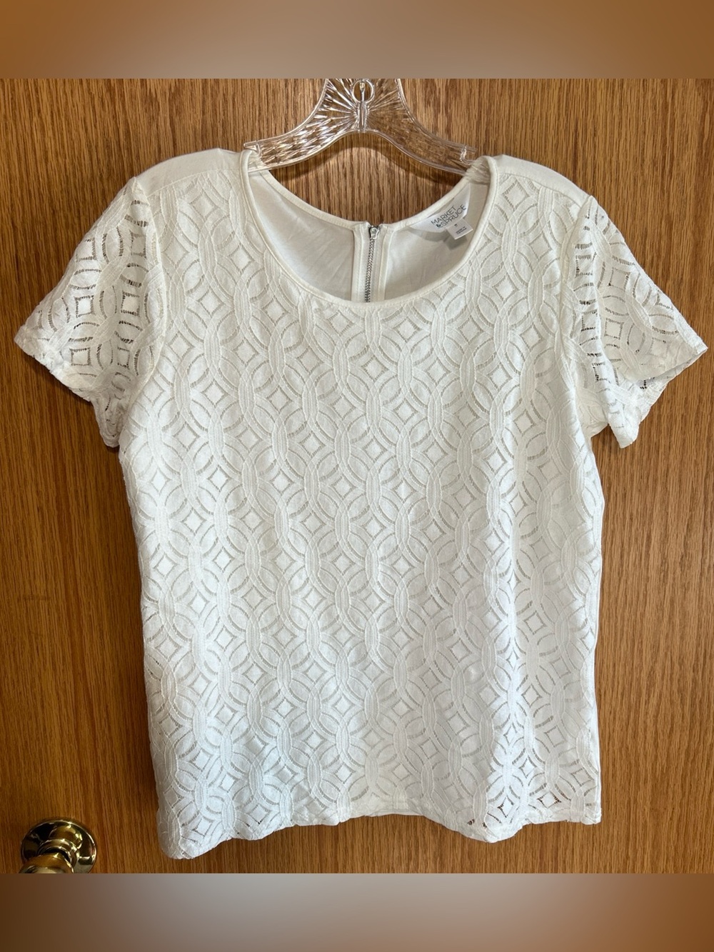 Market & Spruce blouse Top womens Medium lined lace front pullover zip back